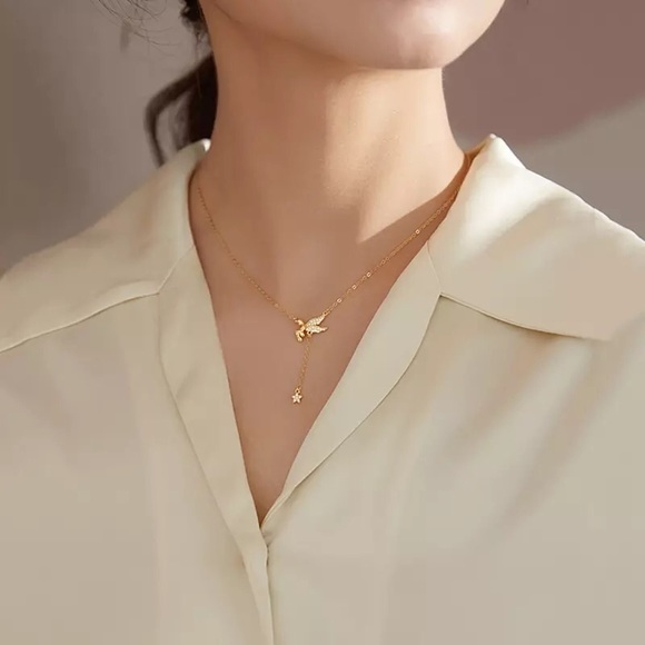 925 Sterling Silver Angel Star Tassel Necklace - Picture 8 of 11